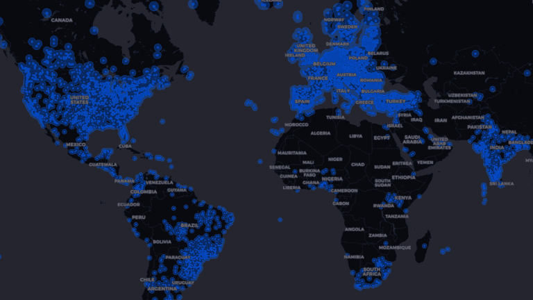 Global data analytics and data management map with highlighted regions.