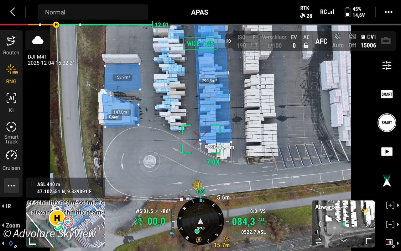 Wide-area RTK drone documentation of storage facility